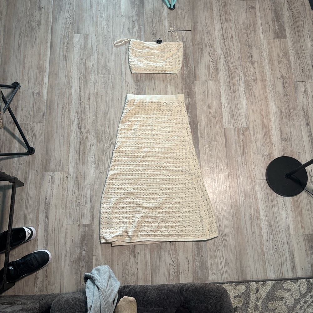 Freshman 1996 Cream Knit Matching Set Skirt + Tube Top Size M
